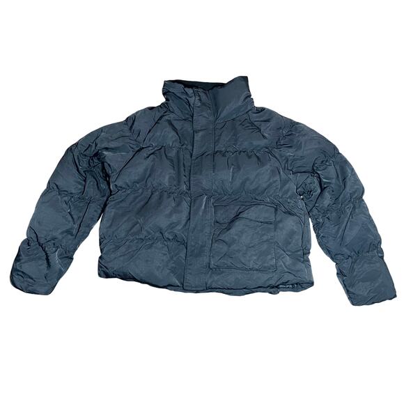 Air Jordan Flight Puffer Jacket Womens Medium Black Nylon Oversized Fit Full Zip - Picture 1 of 8